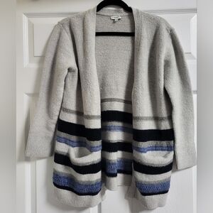 Olivia Warren NY-Striped, Gray, Open Front Cardigan,Wool Blend Sweater - Size L